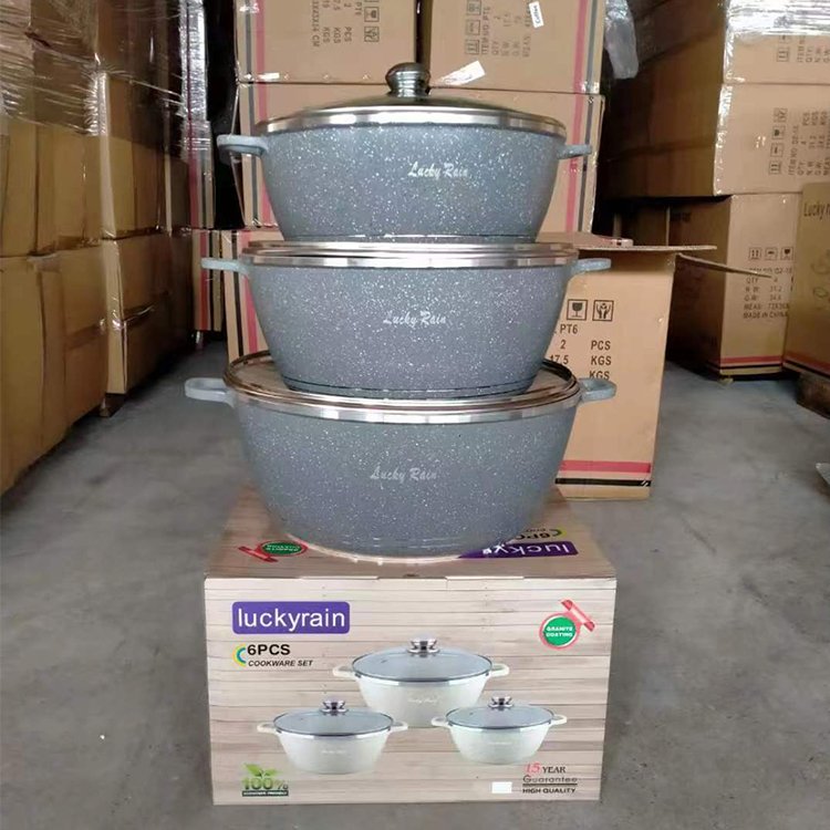 Wholesale Large Size 32/36/40cm 6PCS Aluminum Nonstick Casserole Granite Non Stick Cooking Pot Cookware Set