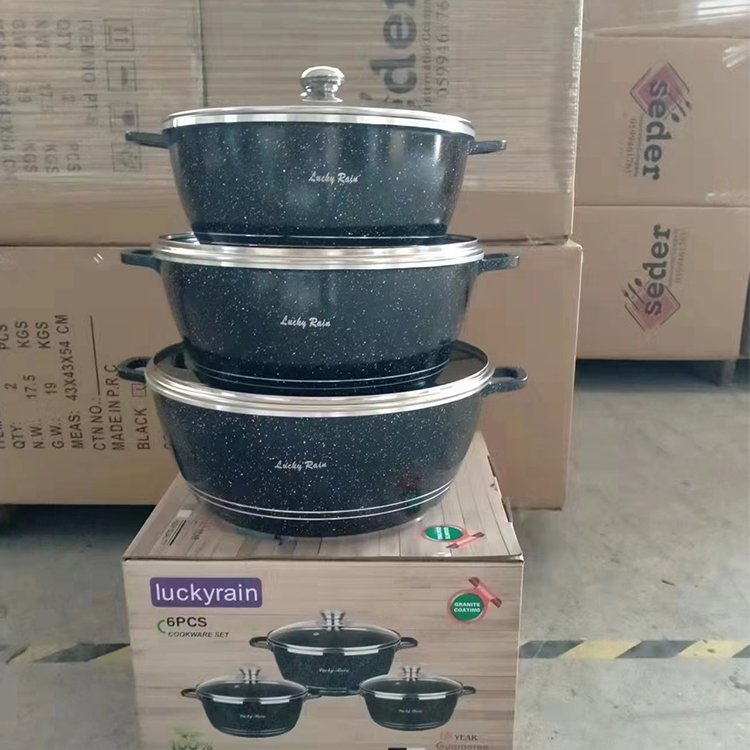 Wholesale Large Size 32/36/40cm 6PCS Aluminum Nonstick Casserole Granite Non Stick Cooking Pot Cookware Set