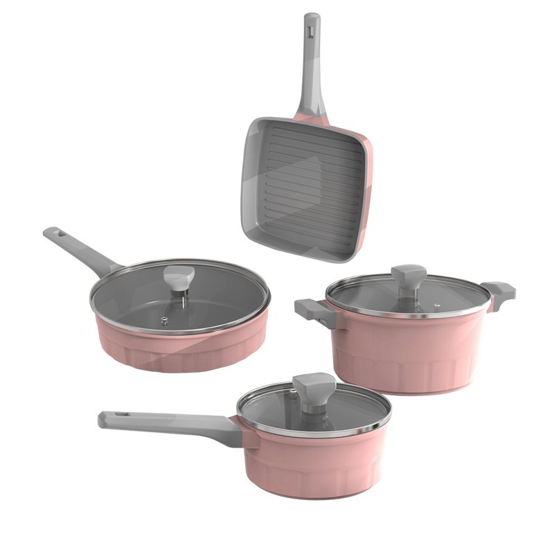 High Quality Ceramic Coating Non-stick Cookware Set Die-Casting Aluminum Cooking Sets With Glass Lid