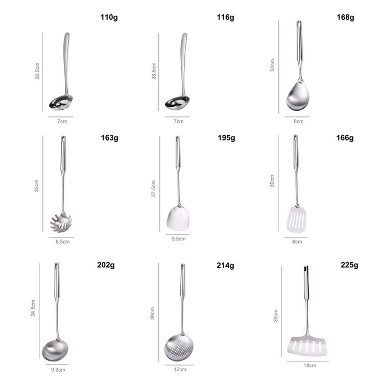 9Pcs High Quality Silver Food Grade Cooking Cookware Set Utensils Stainless Steel Cooking Tools Sets