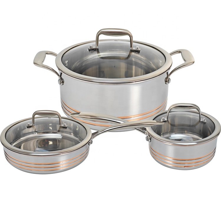 Luxury 10pcs five layer stainless steel copper core cooking pot cookware set for kitchen restaurant hotel