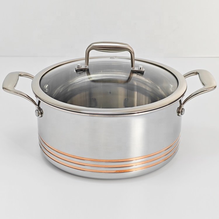 Luxury 10pcs five layer stainless steel copper core cooking pot cookware set for kitchen restaurant hotel