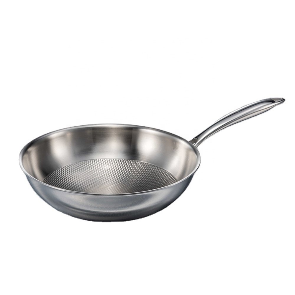 Food Stainless Steel 304 Triply Embossing Non-Stick Fry Pan