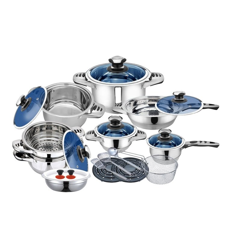 Hot Sale Stainless Steel Clear Glass G Shape Lid Thermometer Knob Multiply Capsulated Bottom Induction Cookware Set
