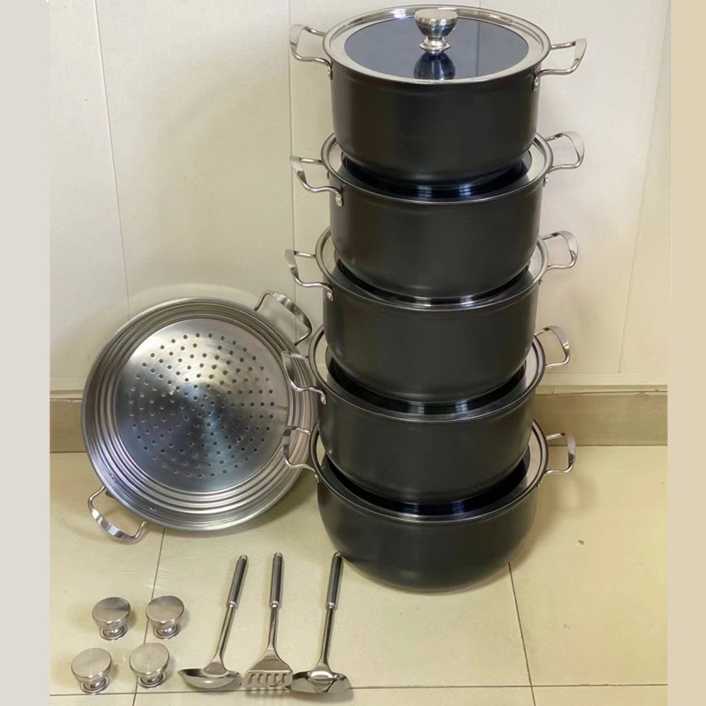 14 Pcs Set 30-32-34-36-38 Aluminum Polished Deep Cooking Pots Large Cookware Sets nonstick soup pots steam pot