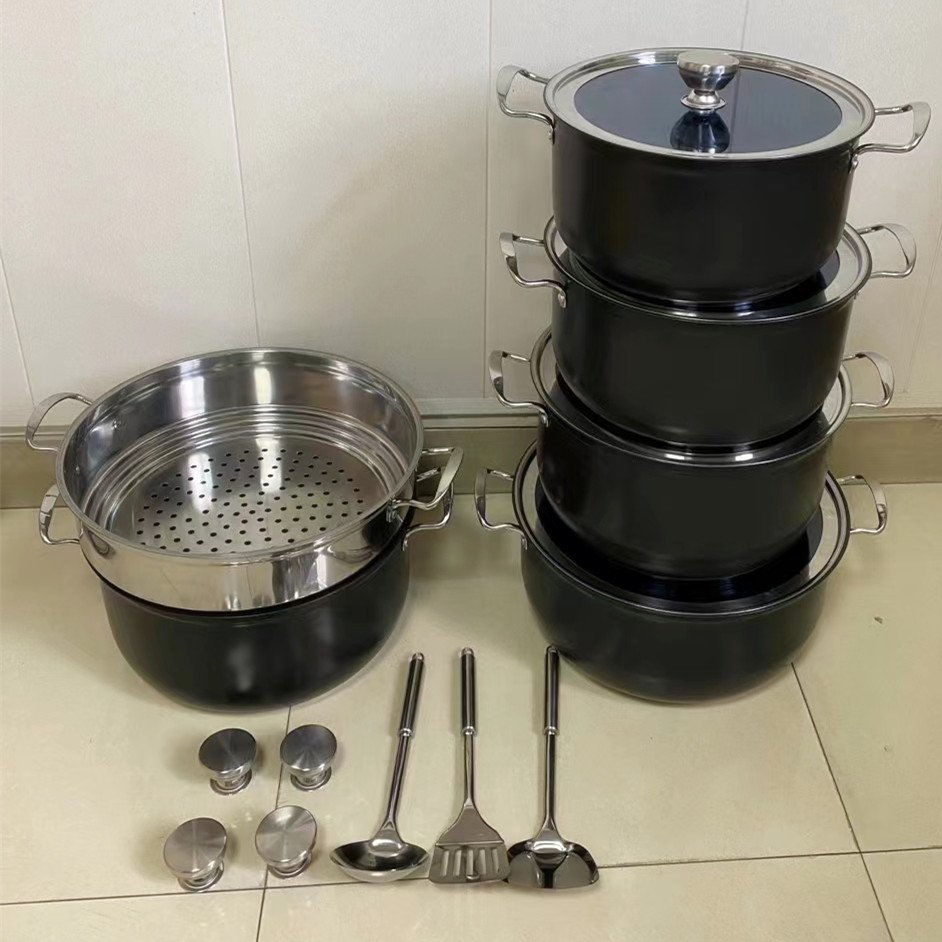 14 Pcs Set 30-32-34-36-38 Aluminum Polished Deep Cooking Pots Large Cookware Sets nonstick soup pots steam pot