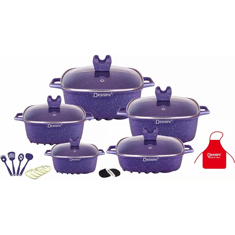 Aluminum Cookware 22PCS Dessini Die Casting Aluminium Nonstick Cooking Pan Pot Granite Cookware Set Non Stick
