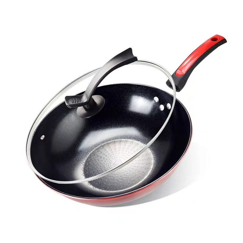 Nonstick Granite Induction Home Kitchen Cast Iron Cooking Cookware 32cm Frying Pans with glass Lids