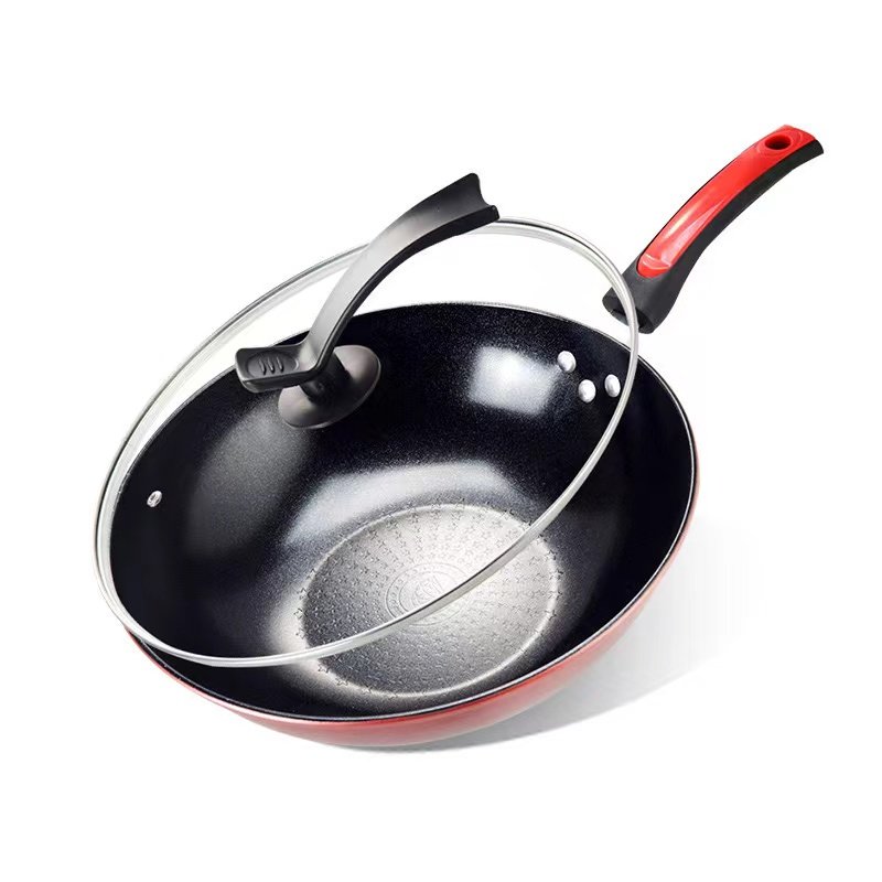 Nonstick Granite Induction Home Kitchen Cast Iron Cooking Cookware 32cm Frying Pans with glass Lids
