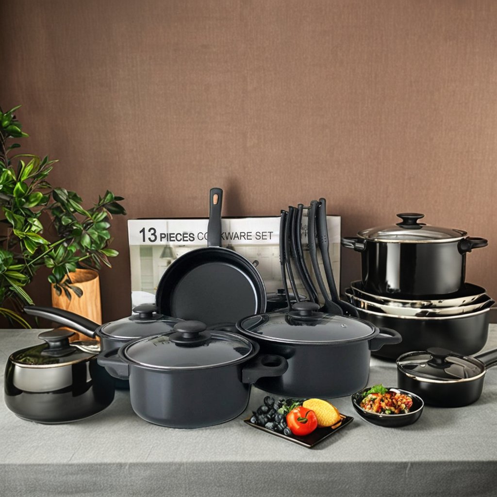 Hot Wholesale 13-Piece Nonstick Cookware Set Modern Design Stock Pot Stew Pan Frying Pan Iron Kitchen Cookware