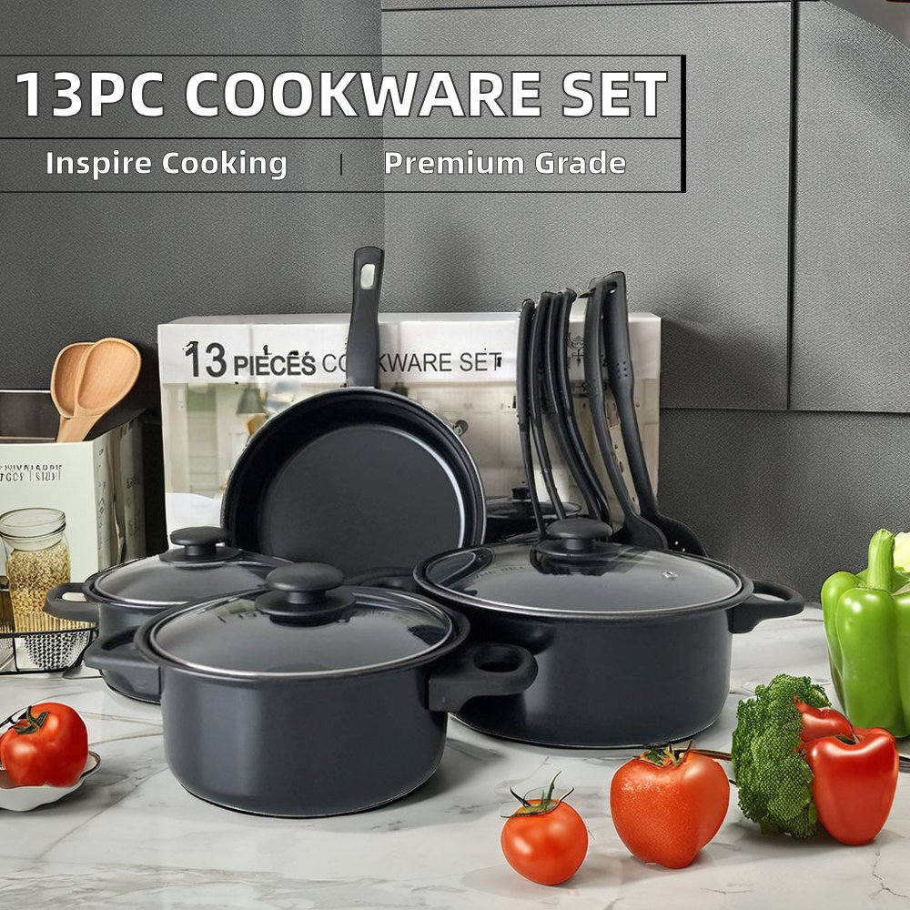Hot Wholesale 13-Piece Nonstick Cookware Set Modern Design Stock Pot Stew Pan Frying Pan Iron Kitchen Cookware