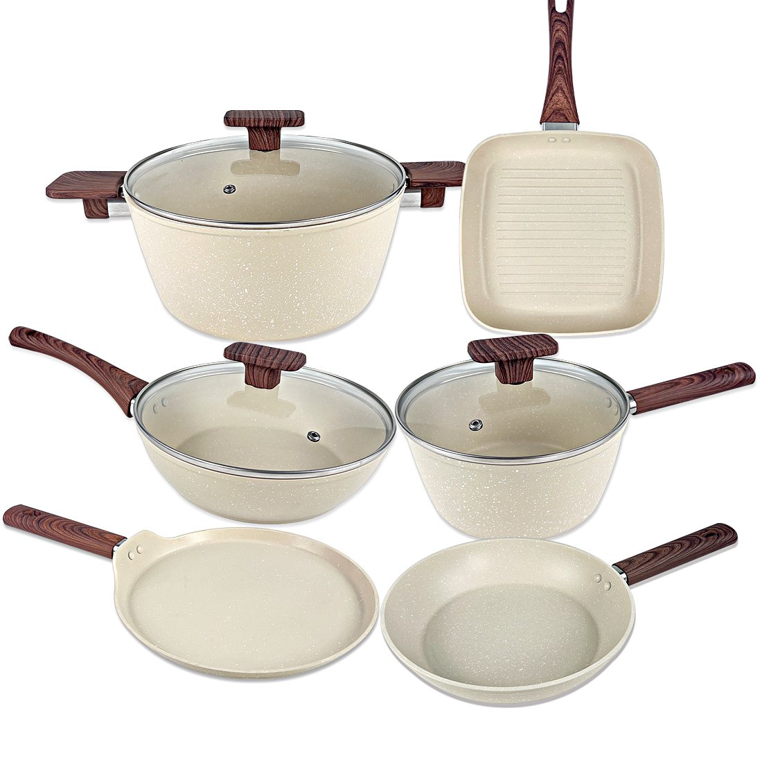 Luxury Non stick Cookware Set Granite nonstick aluminum casserole fry pan and soup pot Set home Cooking set