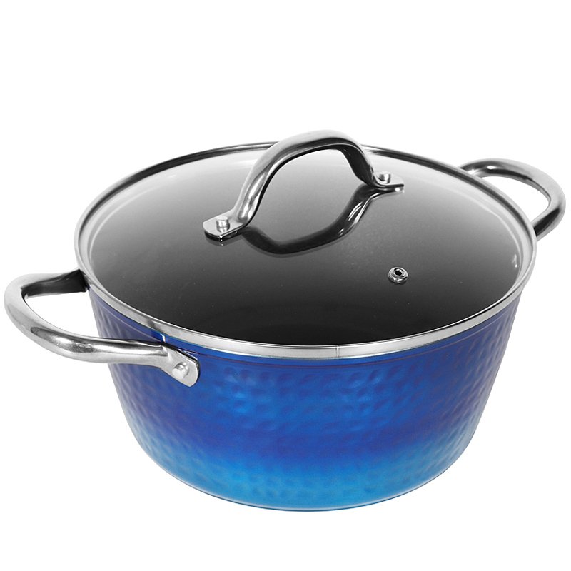 Hot sale 9pcs Hammer design nonstick cookware set gradient blue forged cookingware set kitchen supplies pots and pans