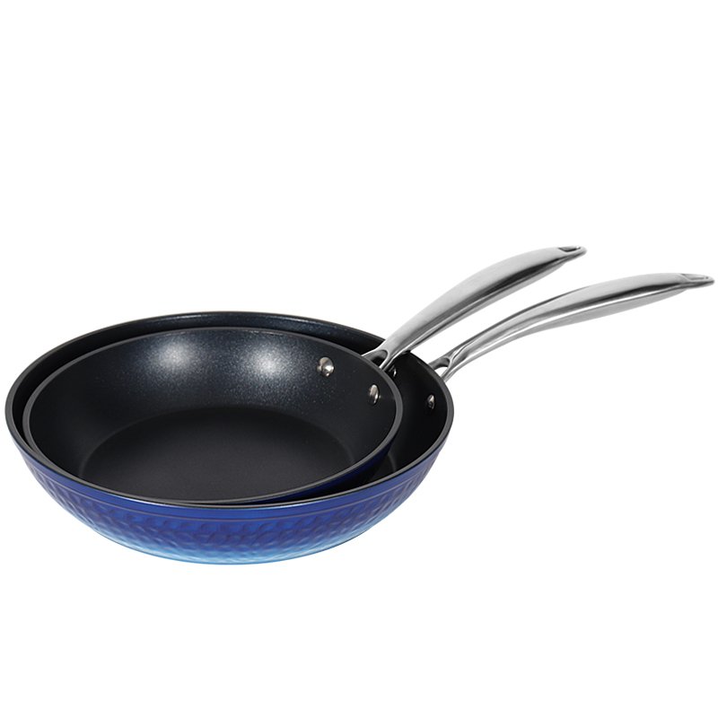 Hot sale 9pcs Hammer design nonstick cookware set gradient blue forged cookingware set kitchen supplies pots and pans