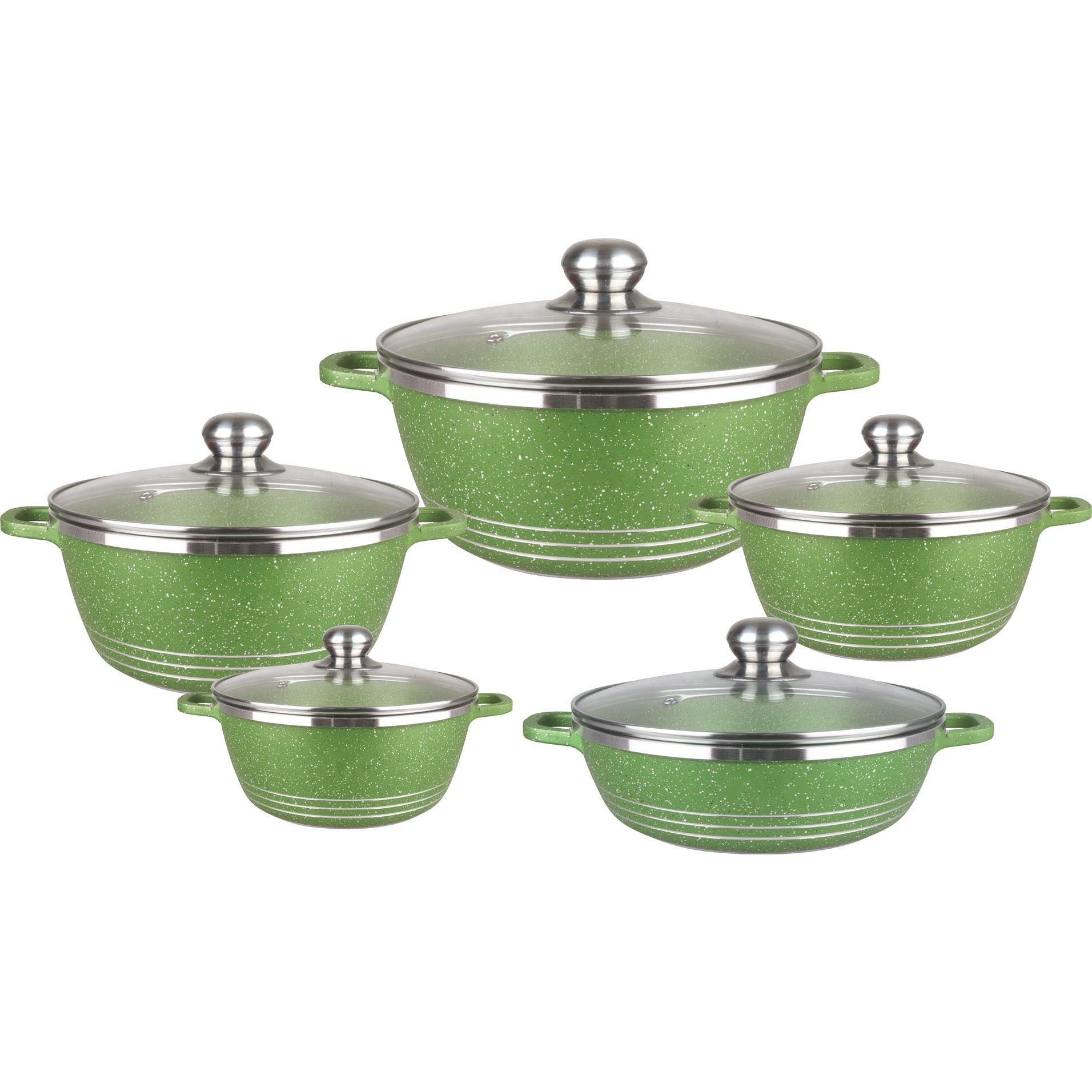 High Quality 10 piece palm restaurant marble stone aluminum pot non stick kitchen ware cookware sets