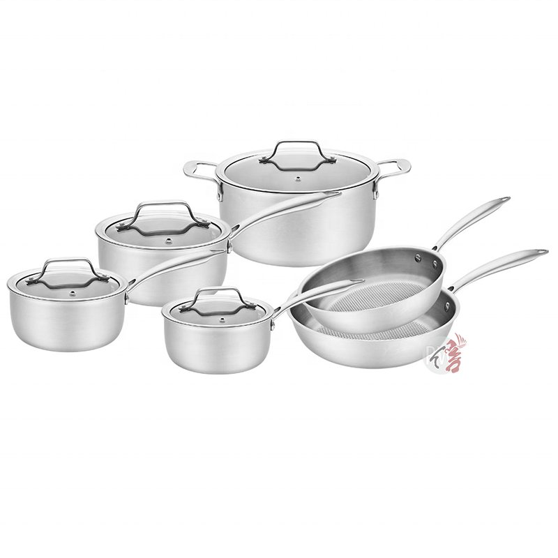 Wholesale High Quality 7 pcs Nonstick Kitchen Pots And Pans Tri-ply Stainless Steel Cookware Set