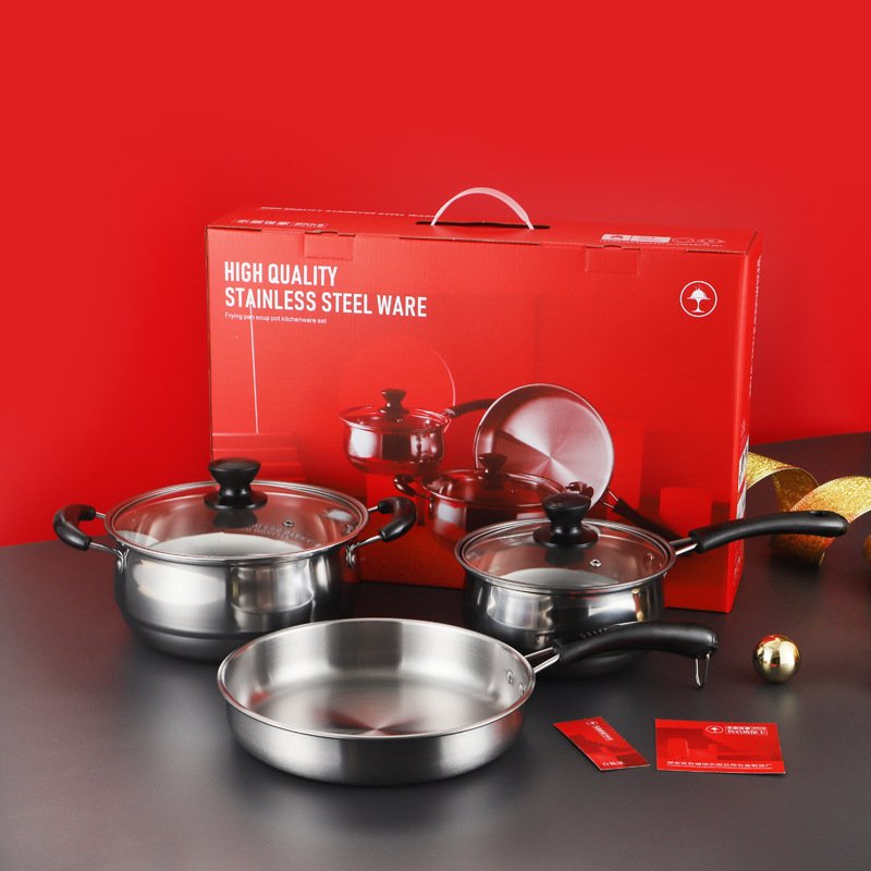 3pcs 410 Pots pans set stainless steel nonstick Cookware sets for home