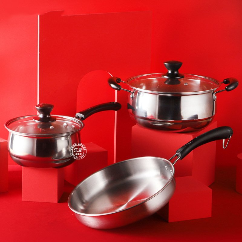 3pcs 410 Pots pans set stainless steel nonstick Cookware sets for home