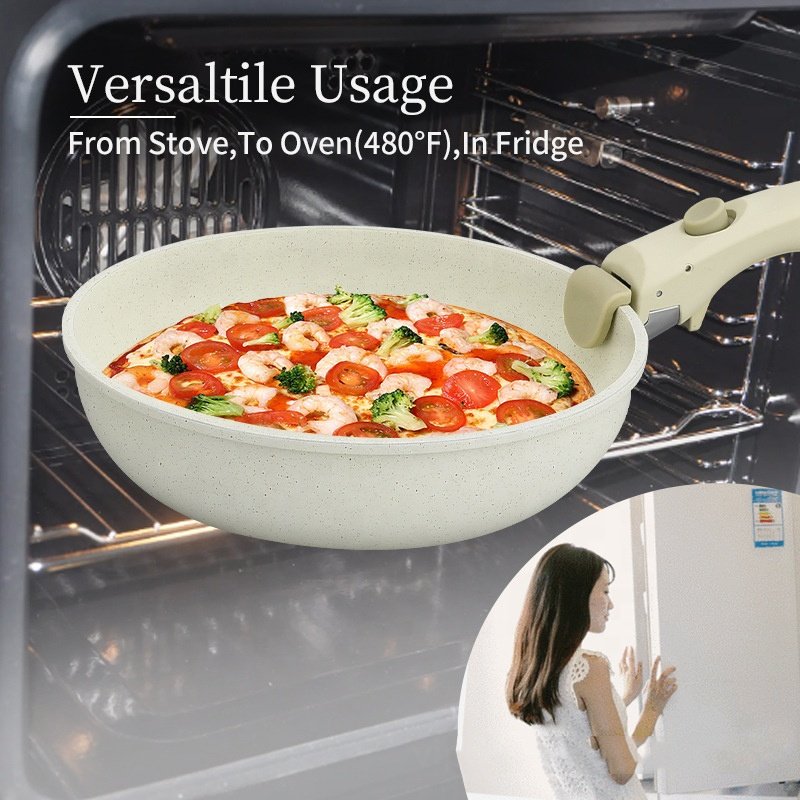 New Product 11Pcs White Medical Stone Cookware Set Non Stick Pots And Pans With Detachable Handle