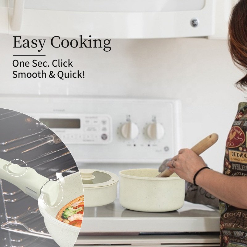 New Product 11Pcs White Medical Stone Cookware Set Non Stick Pots And Pans With Detachable Handle