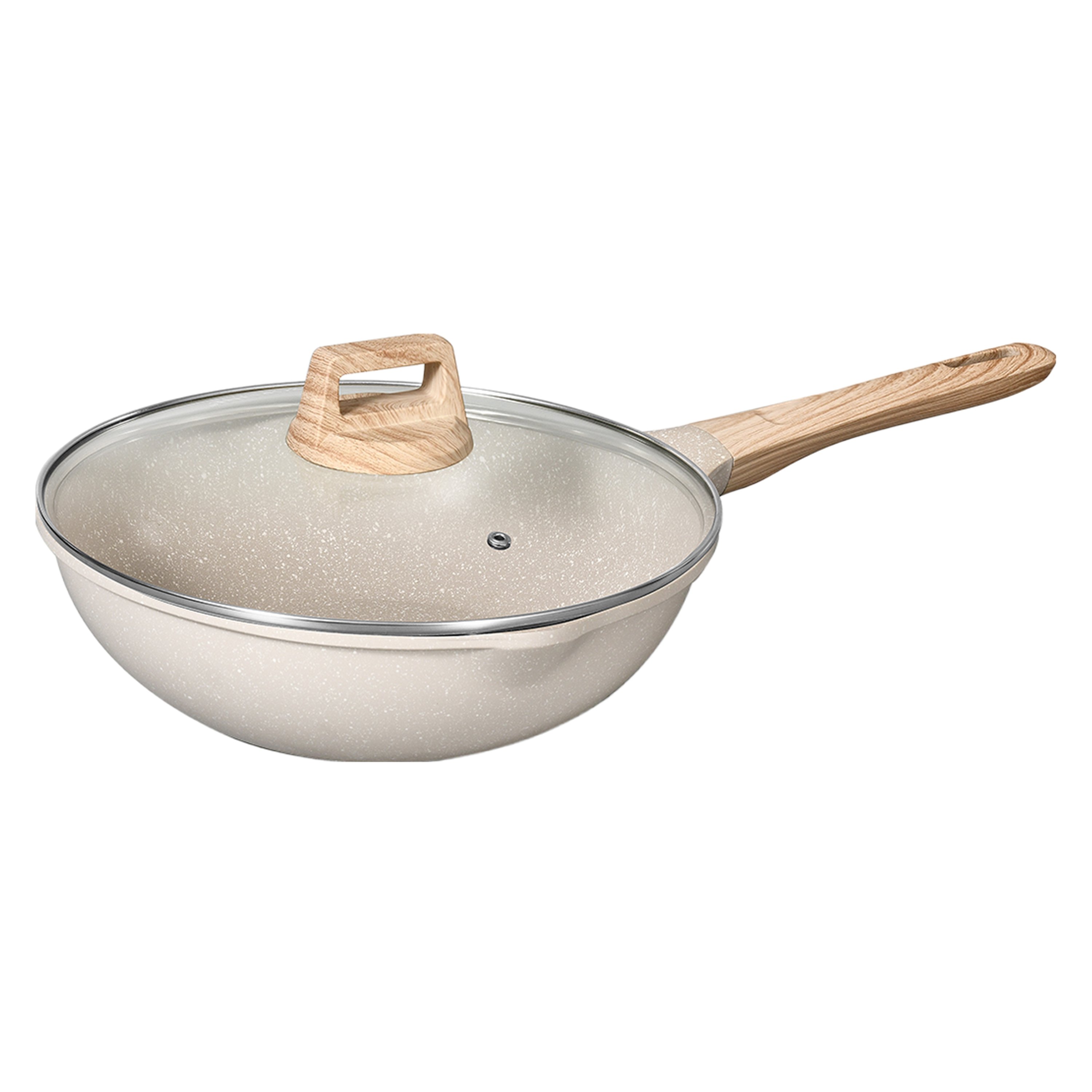 BOREINE MAIFAN non stick Deep fry pan and Wok ready in stock granite cookware set marble cookware sets beige color