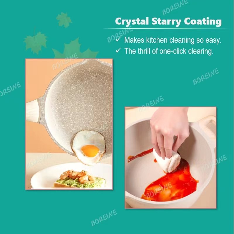 BOREINE MAIFAN non stick Deep fry pan and Wok ready in stock granite cookware set marble cookware sets beige color