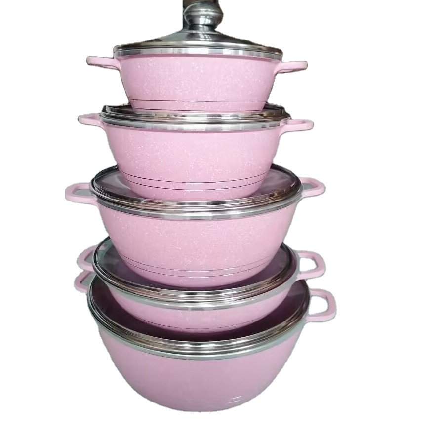 Dessini Kitchen Cookware Set with Non-Stick Granite Aluminum Accessories and Glass Lid Metal Cookpot for Home Use