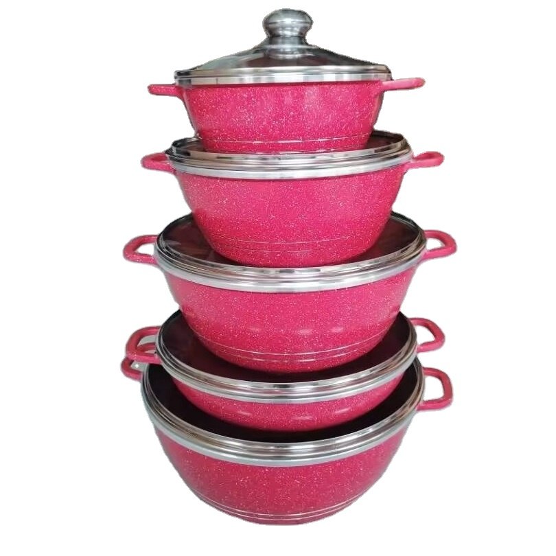Dessini Kitchen Cookware Set with Non-Stick Granite Aluminum Accessories and Glass Lid Metal Cookpot for Home Use