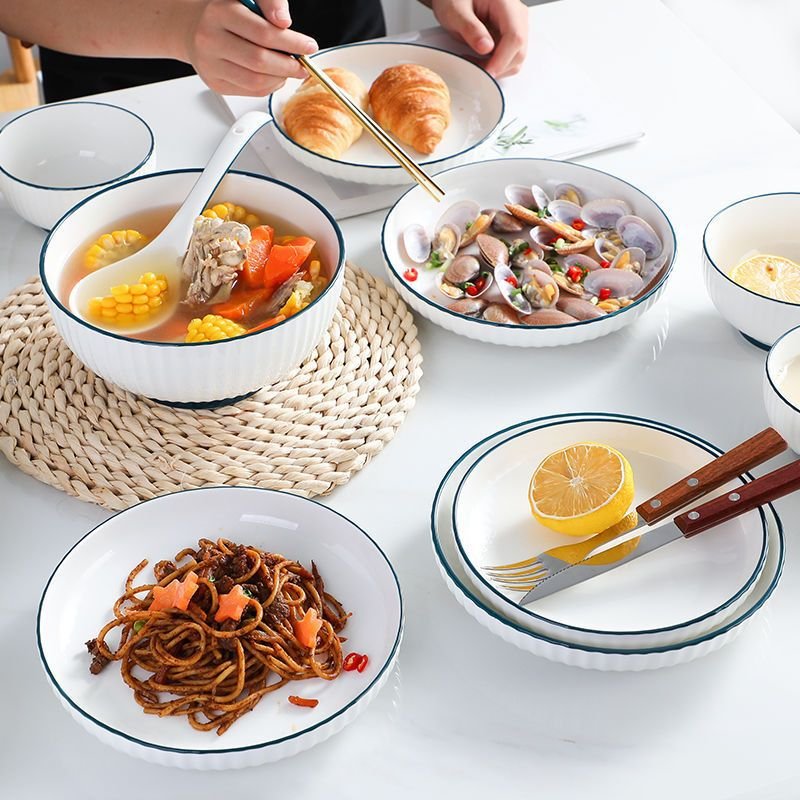 31 pieces Ceramic Dinner Plates Salad Soup Bowl Plate Dinnerware Bowls Set for Restaurant