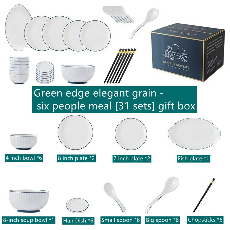 31 pieces Ceramic Dinner Plates Salad Soup Bowl Plate Dinnerware Bowls Set for Restaurant