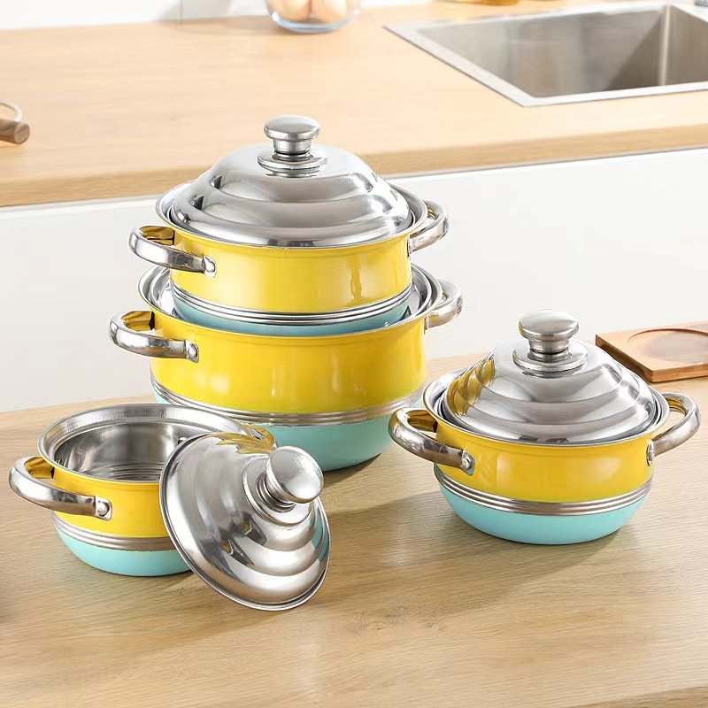 Kitchen cooking cookware multi-purpose colorful stainless steel soup pot cookware set