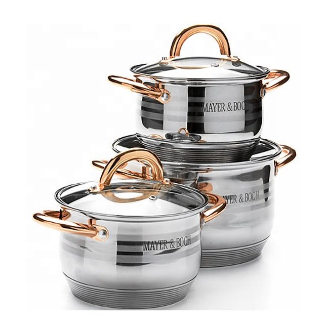 12pcs Stainless Steel cookware set cooking pot golden color handle and knob kitchenware set