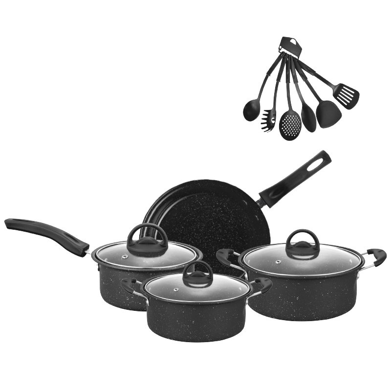 Dessini NonStick Cookware Set 13Pcs Marble Cookware Set for Kitchen HighQuality Cooking Pot Frying Pan Casserole with Glass Lid