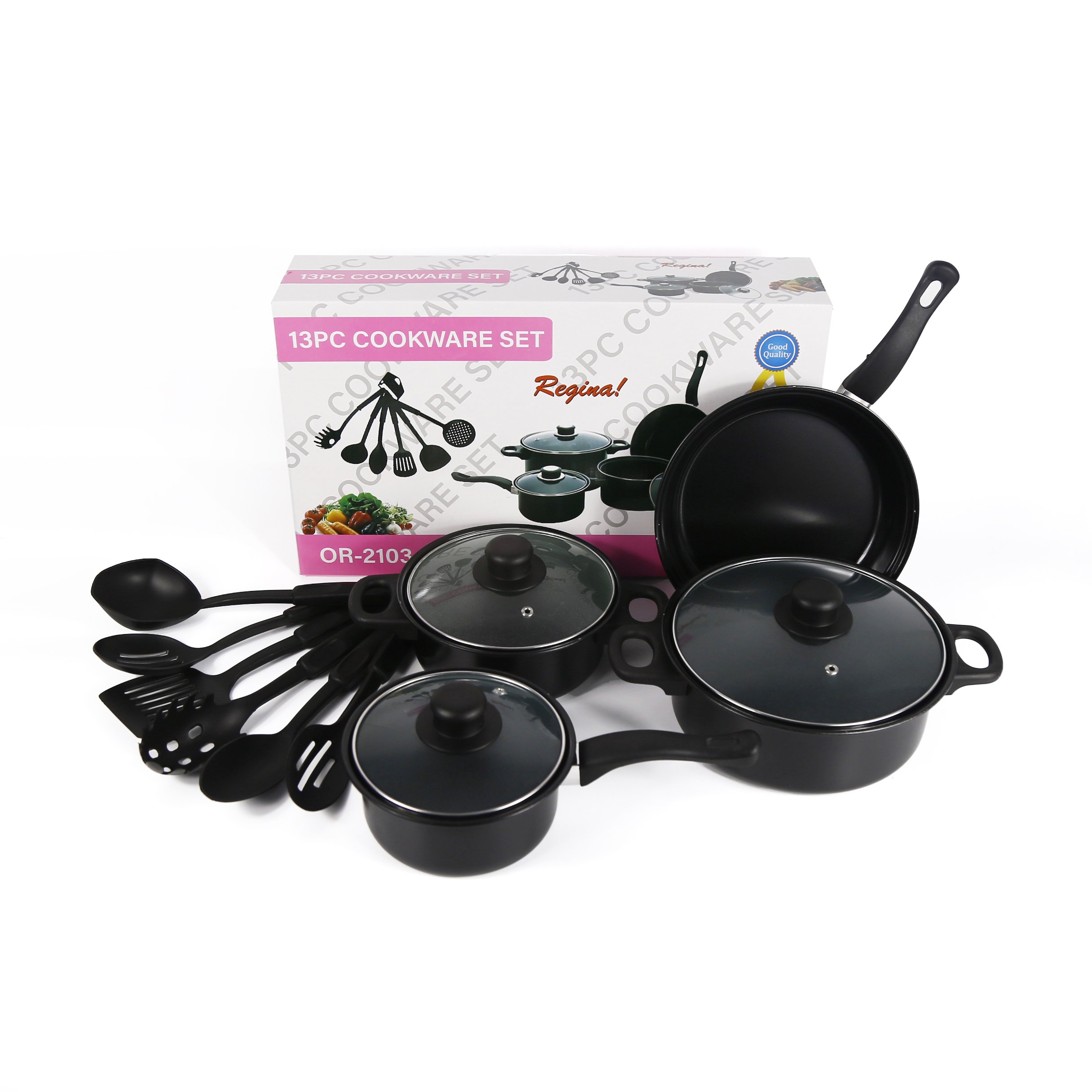 Dessini NonStick Cookware Set 13Pcs Marble Cookware Set for Kitchen HighQuality Cooking Pot Frying Pan Casserole with Glass Lid