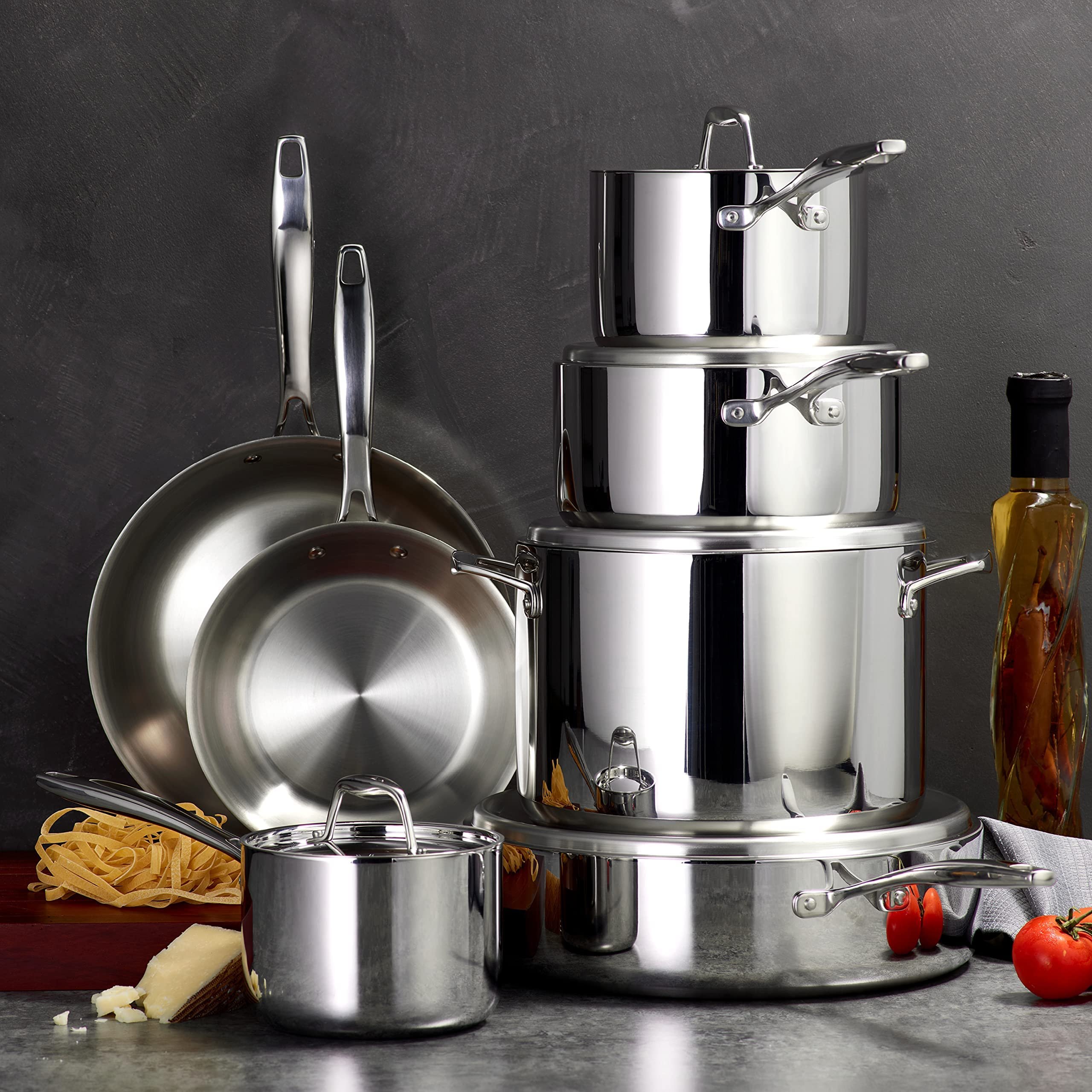 Stainless Steel Induction-Ready 12-Piece Cookware Set Tri-ply Cooking Pots And Pans Stainless Steel Sauce Pan Frying Pan