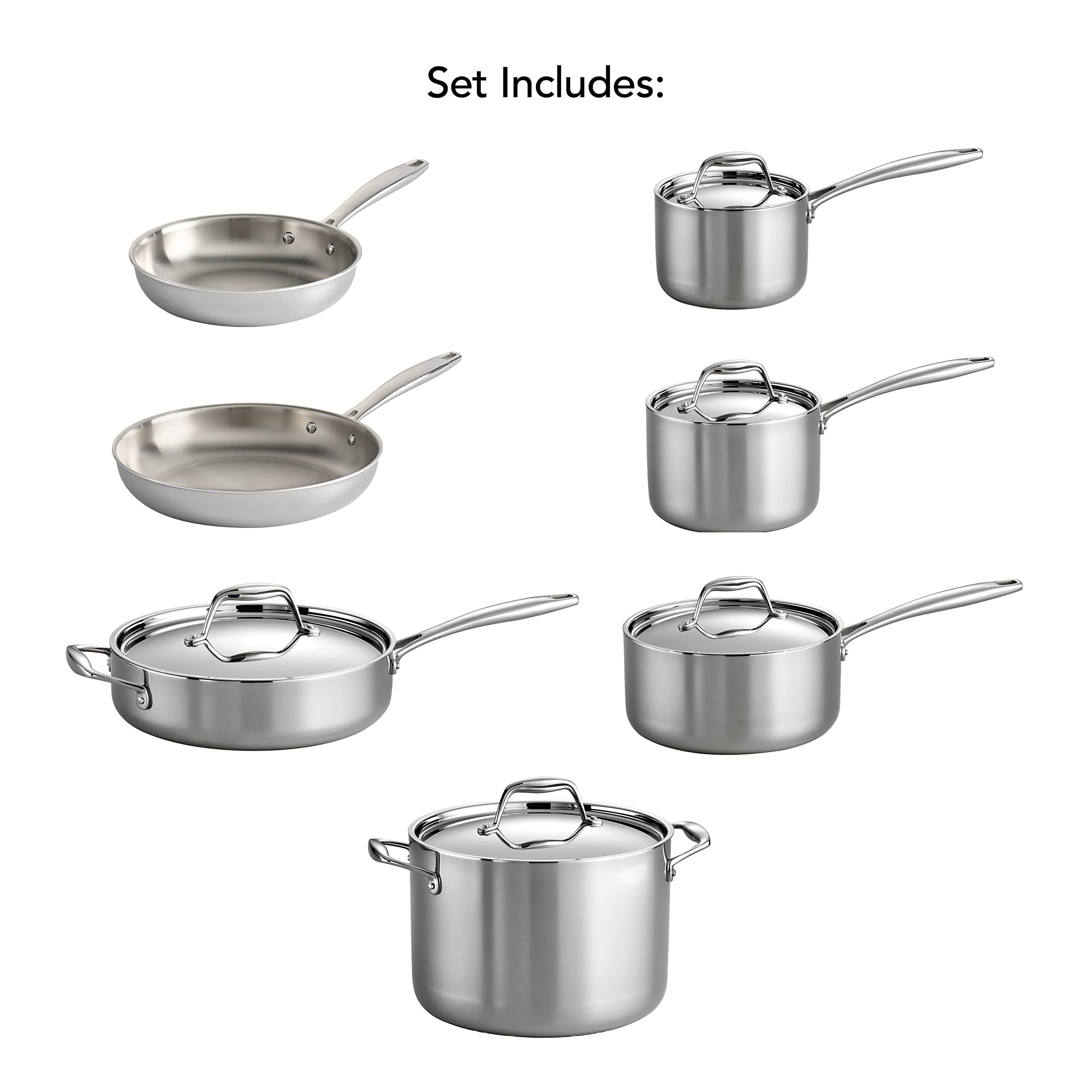 Stainless Steel Induction-Ready 12-Piece Cookware Set Tri-ply Cooking Pots And Pans Stainless Steel Sauce Pan Frying Pan