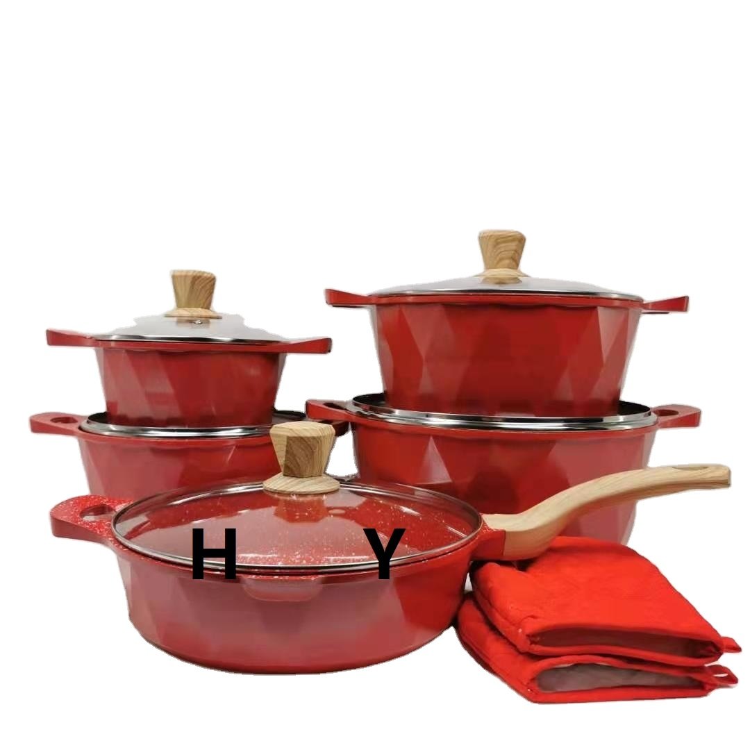 Multi-function Kitchen Cookware Cooking Pot Set Non-stick Pan Cookware Sets With Handle 12pcs Cookware Pot Set