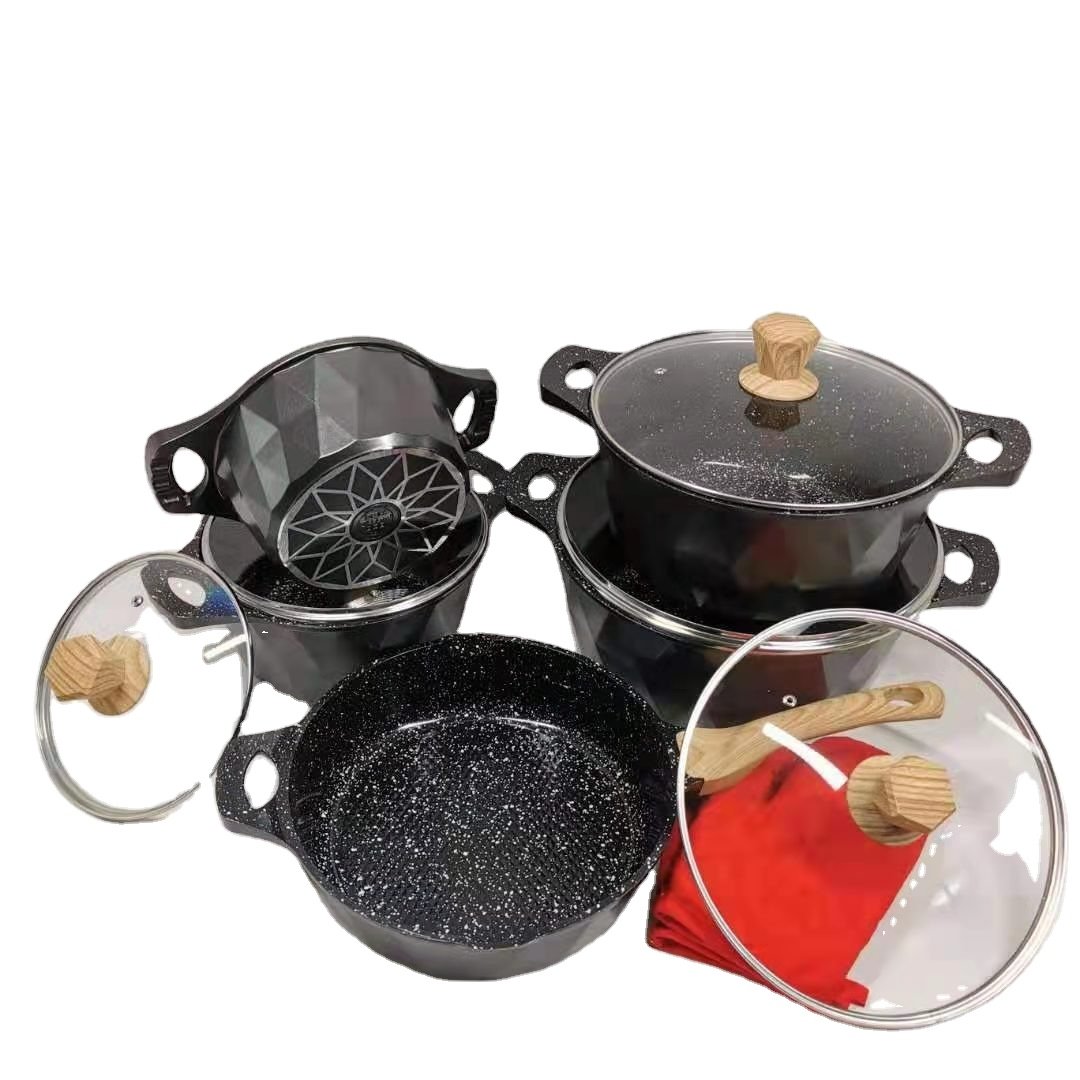 Multi-function Kitchen Cookware Cooking Pot Set Non-stick Pan Cookware Sets With Handle 12pcs Cookware Pot Set