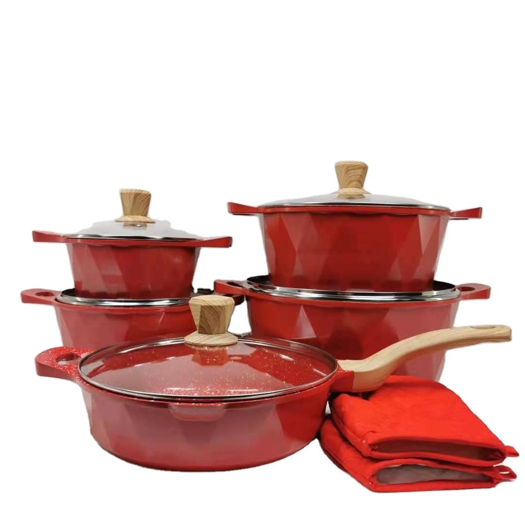 Multi-function Kitchen Cookware Cooking Pot Set Non-stick Pan Cookware Sets With Handle 12pcs Cookware Pot Set