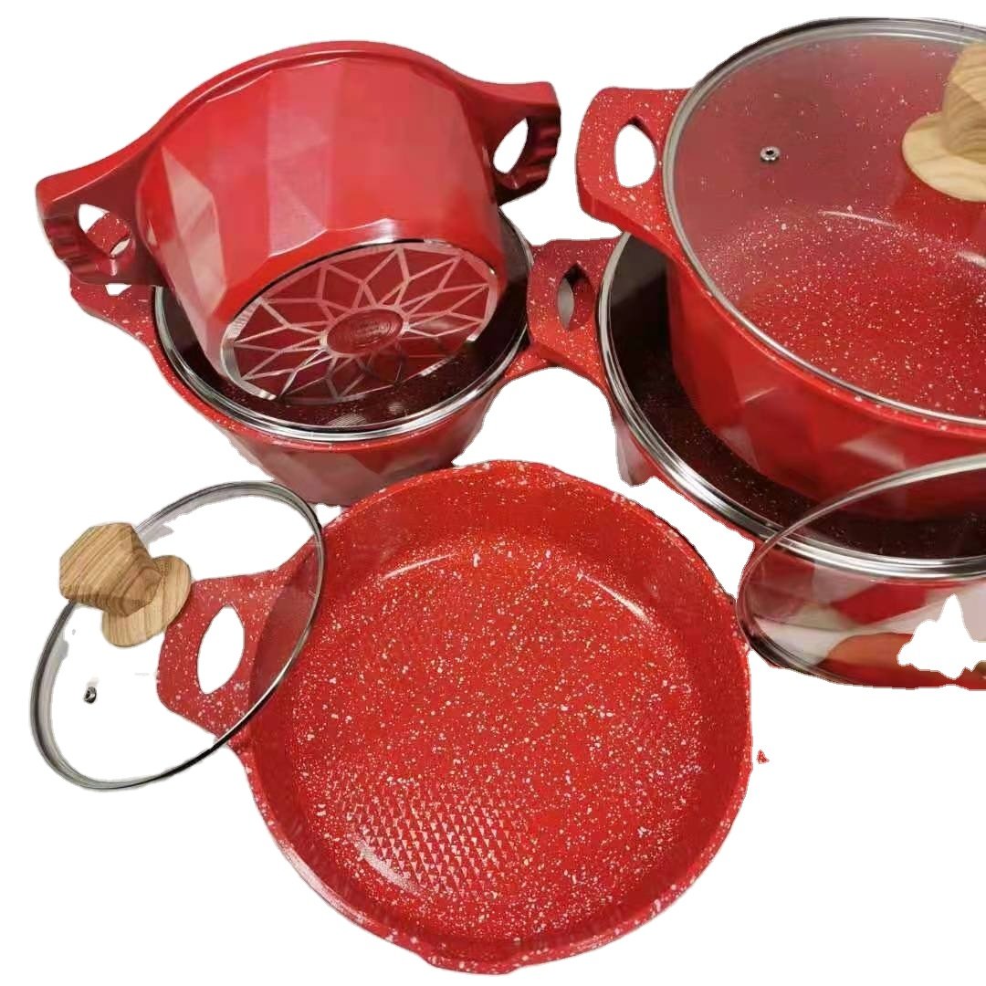 Multi-function Kitchen Cookware Cooking Pot Set Non-stick Pan Cookware Sets With Handle 12pcs Cookware Pot Set