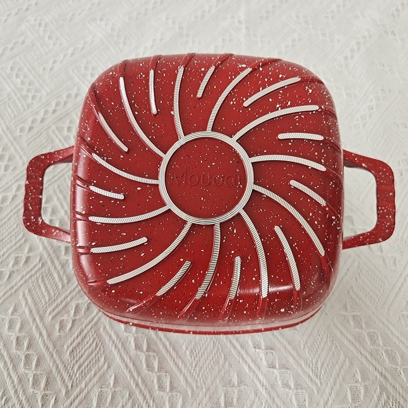 Wholesale Metal Cast Aluminum Cookware Set Red Square Cooking Pot Set Kitchen Accessories