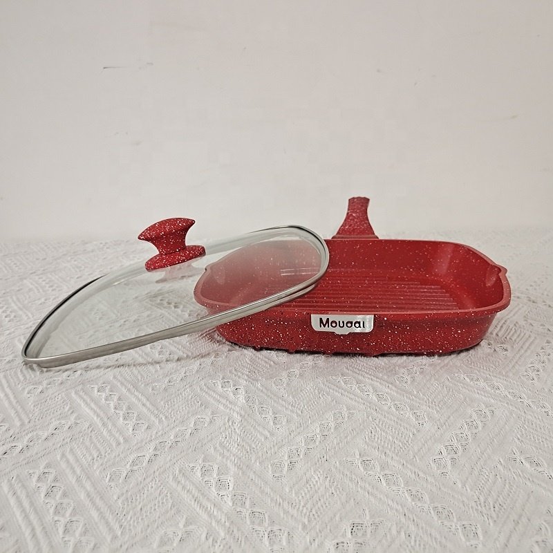 Wholesale Metal Cast Aluminum Cookware Set Red Square Cooking Pot Set Kitchen Accessories