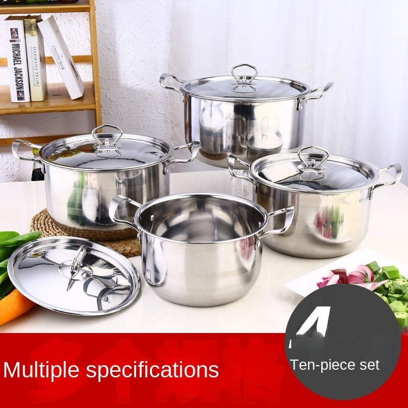 Factory Sale Cookware Set of 8 Piece Cooking Pot Set Home Kitchen Cookware Stainless Steel with Double Handle