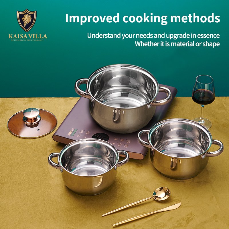 KAISA VILLA W2005 Stainless Steel Cooking Pots Sets With Lid Cookware Sets Kitchen Soup & Stock Pots Sets 6Pcs Sets