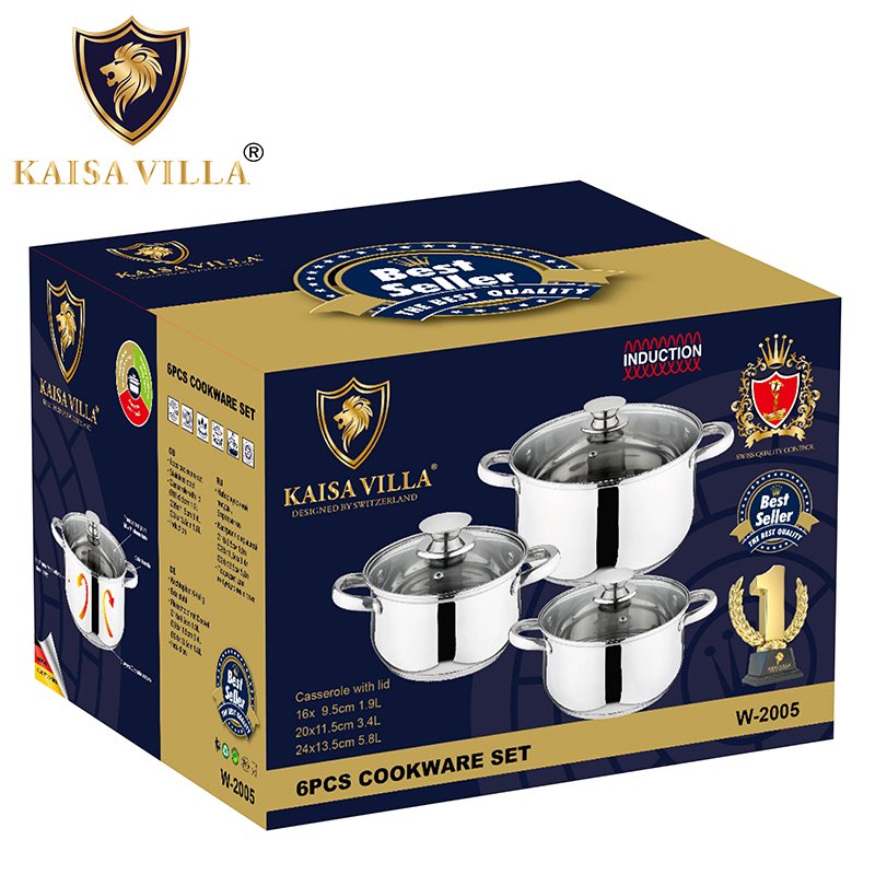 KAISA VILLA W2005 Stainless Steel Cooking Pots Sets With Lid Cookware Sets Kitchen Soup & Stock Pots Sets 6Pcs Sets