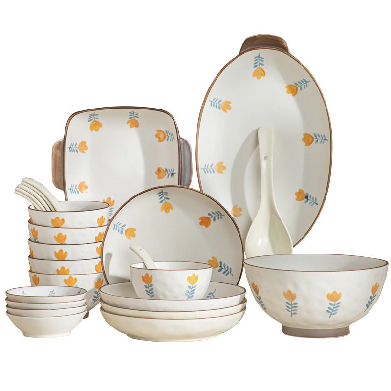 Japanese Style Wholesale Tableware Porcelain Plates Bowl Saucer Spoon Baking Dish Ceramic Cookware Sets For Household