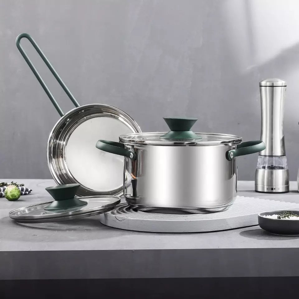 FTS cooking pot household kitchen utensils stainless steel nonstick luxury high quality for direct fire non stick cookware sets