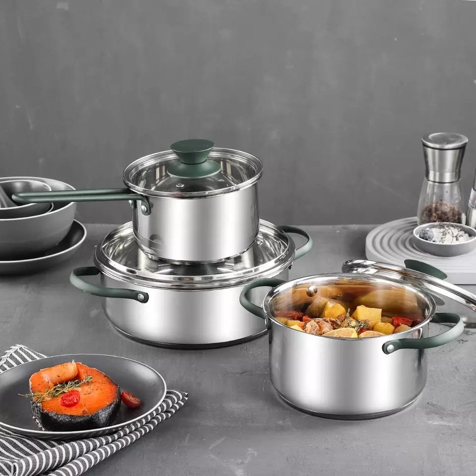 FTS cooking pot household kitchen utensils stainless steel nonstick luxury high quality for direct fire non stick cookware sets