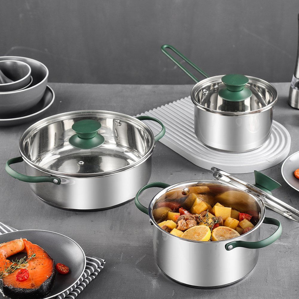 FTS cooking pot household kitchen utensils stainless steel nonstick luxury high quality for direct fire non stick cookware sets
