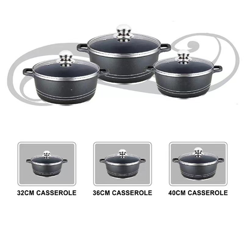 2024 6Pcs Non Stick Die Casting Cast Iron Kitchen Cooing Pot Frying Pan 32/36/48cm Casserole Kitchen Cookware Set